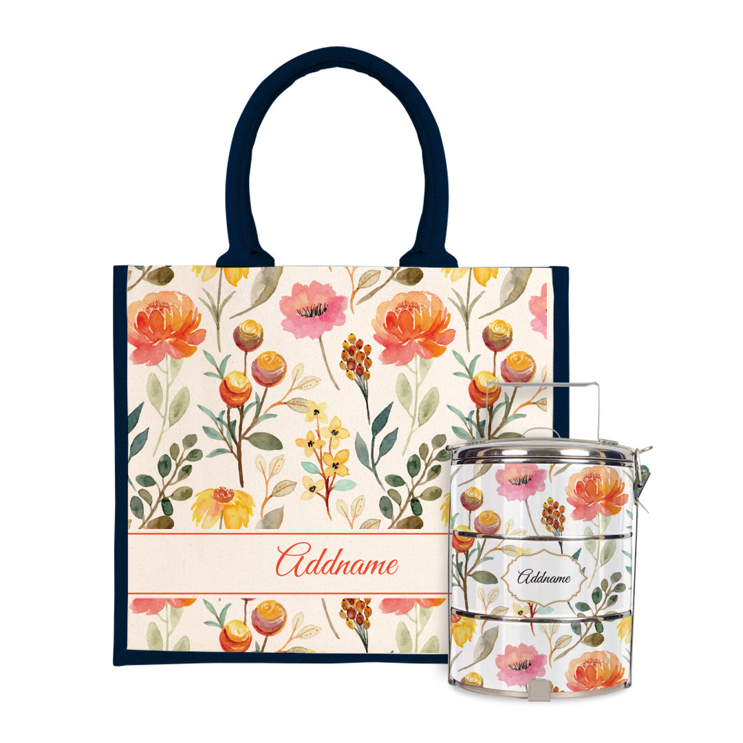 Laura Series - Carnelian Half Lining Jute Bag with Tiffin Carrier