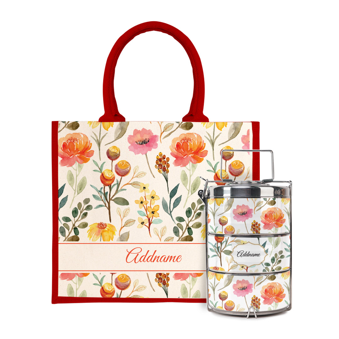 Laura Series - Carnelian Half Lining Jute Bag with Tiffin Carrier