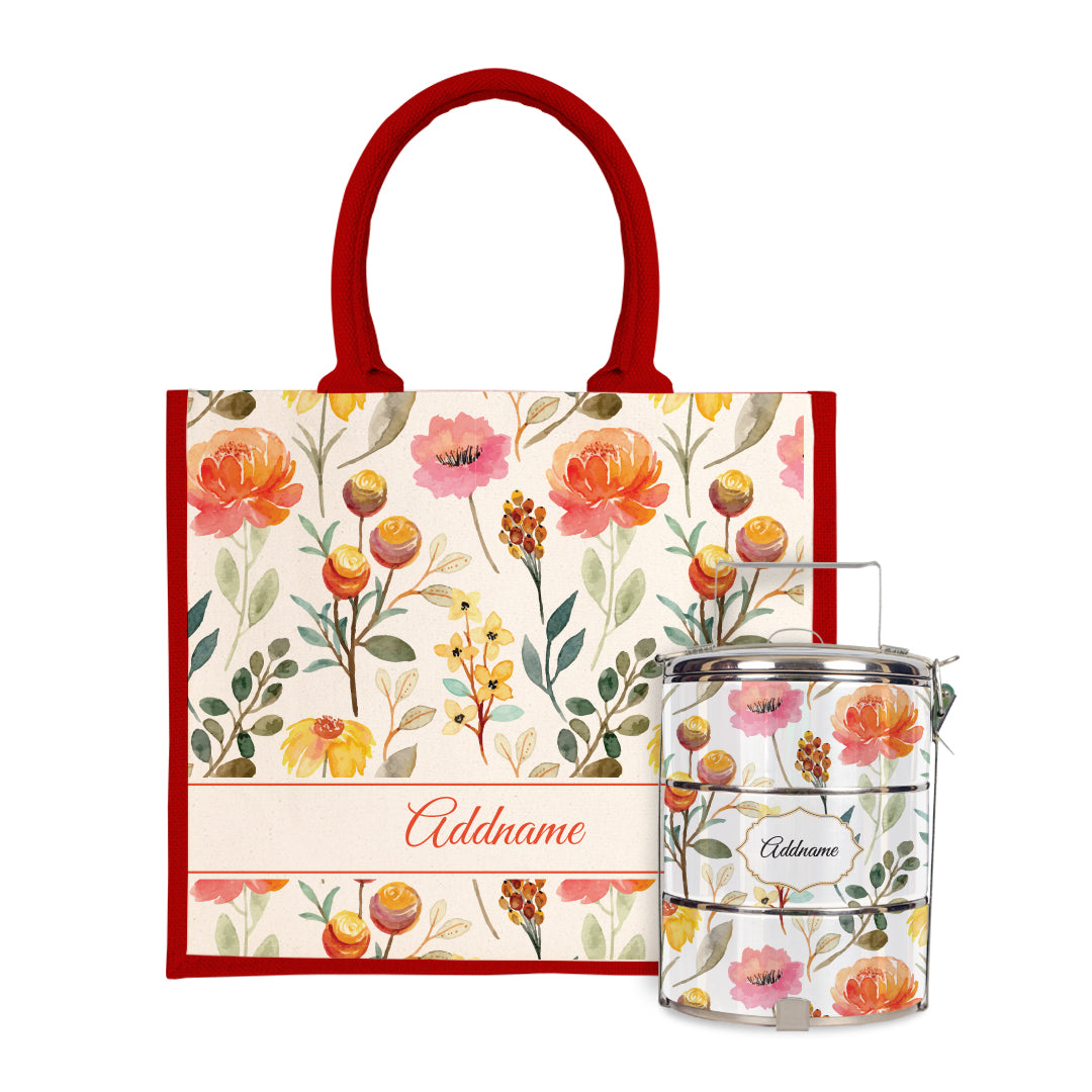 Laura Series - Carnelian Half Lining Jute Bag with Tiffin Carrier