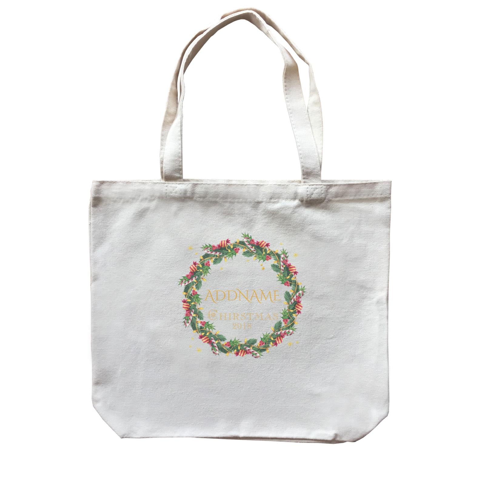 Christmas Watercolour Wreath With Candy 2018 Addname Canvas Bag