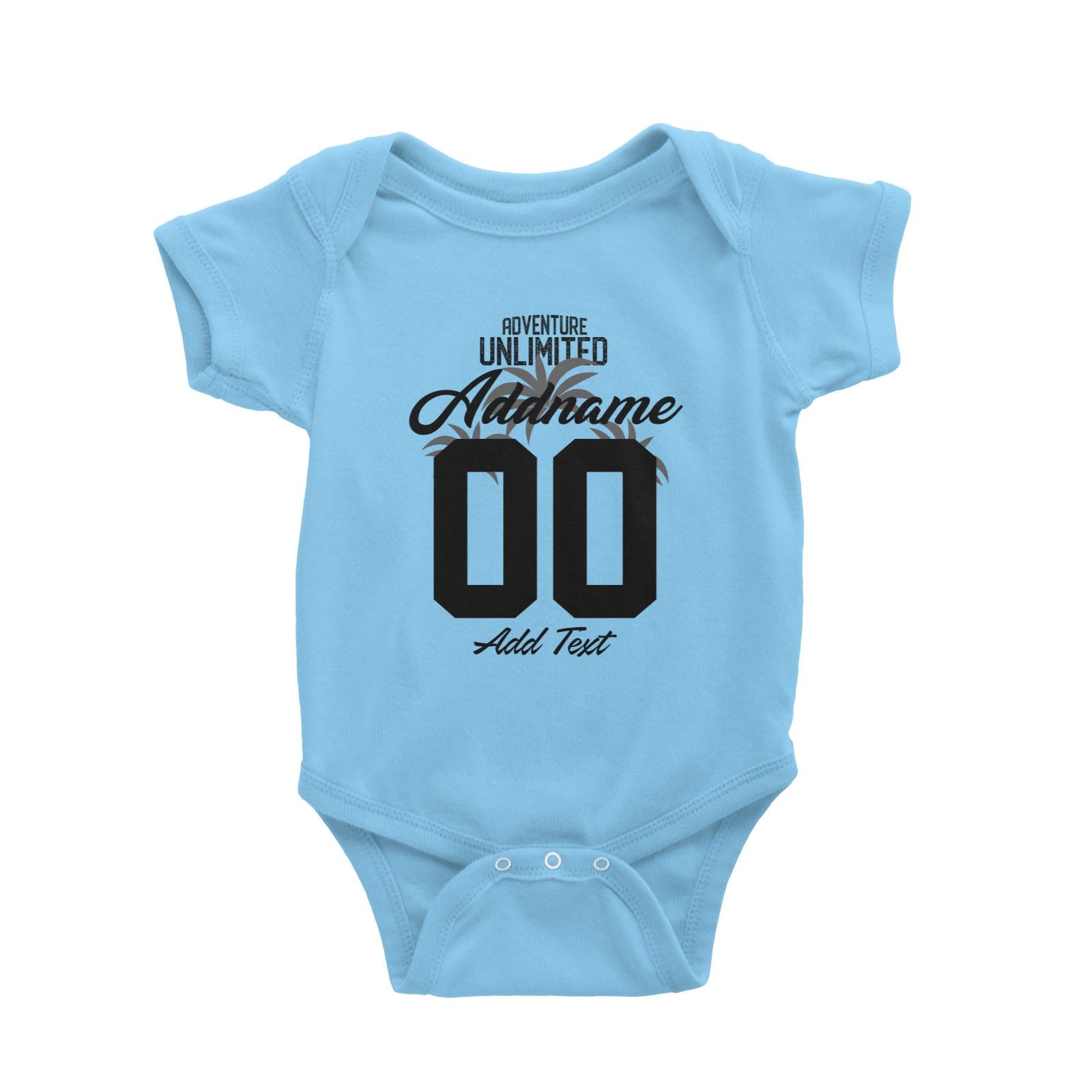 Adventure Unlimited with Grey Leaves Personalizable with Name Number and Text Baby Romper