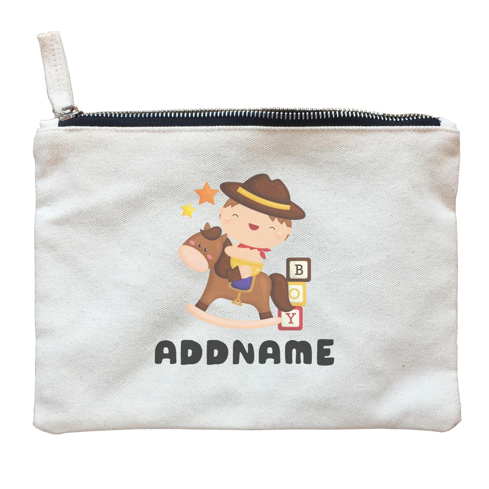 Birthday Cowboy Style Little Cowboy Playing Toy Horse Addname Zipper Pouch