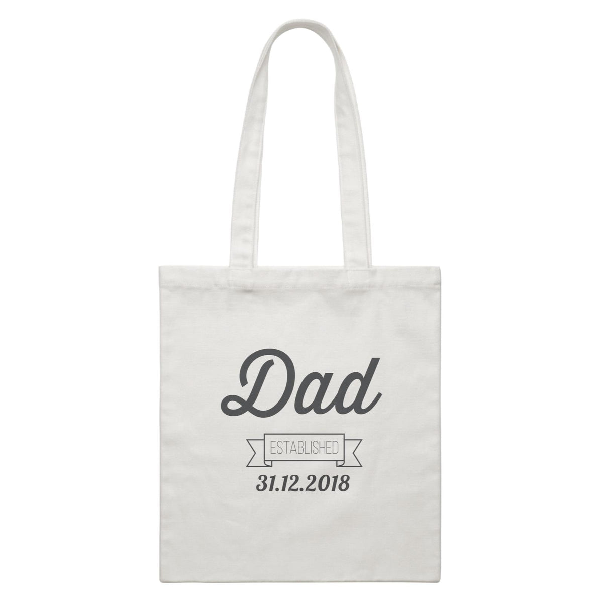 Dad Established Typography With Date White Canvas Bag