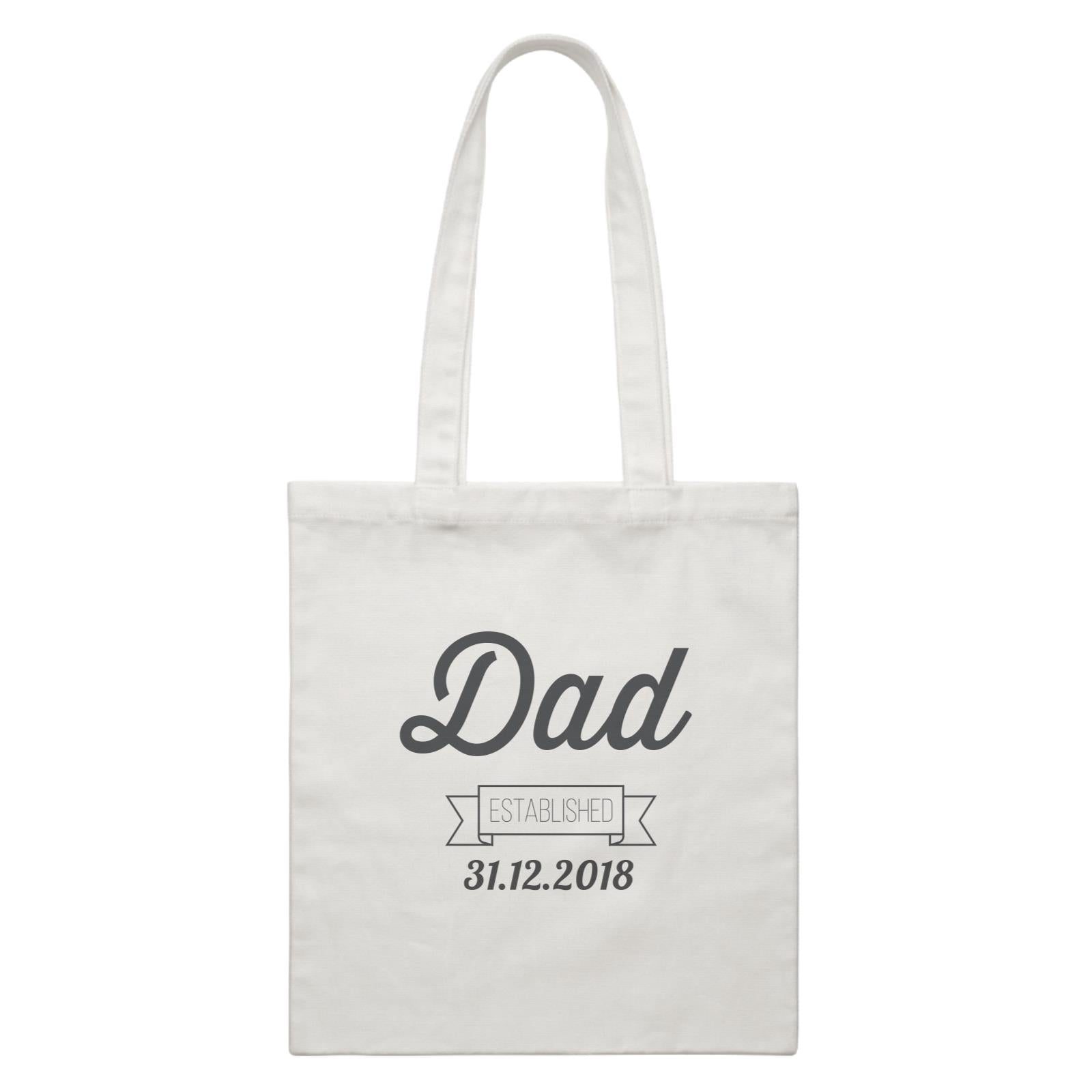 Dad Established Typography With Date White Canvas Bag