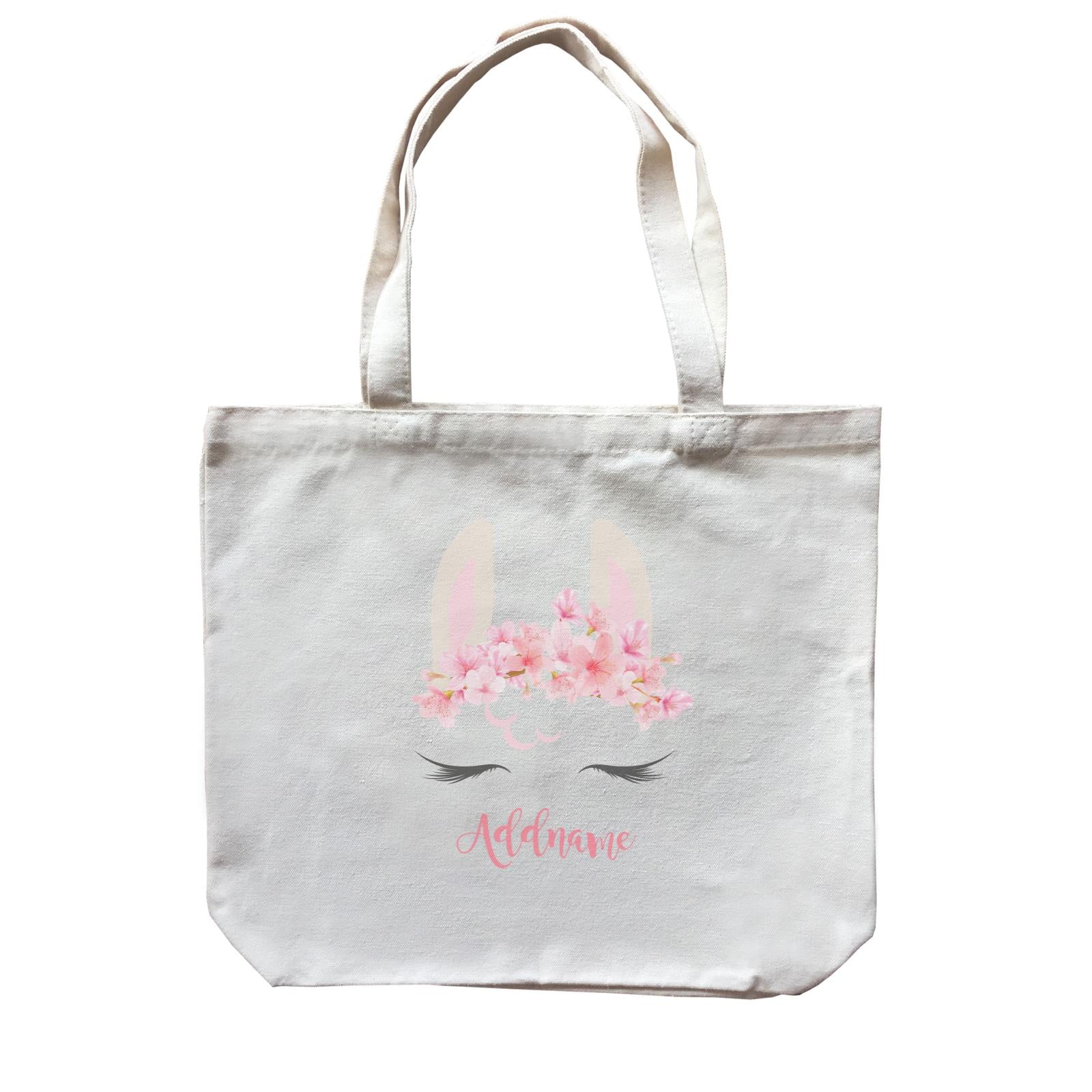 Pink Flower Garland Llama Face Addname Canvas Bag