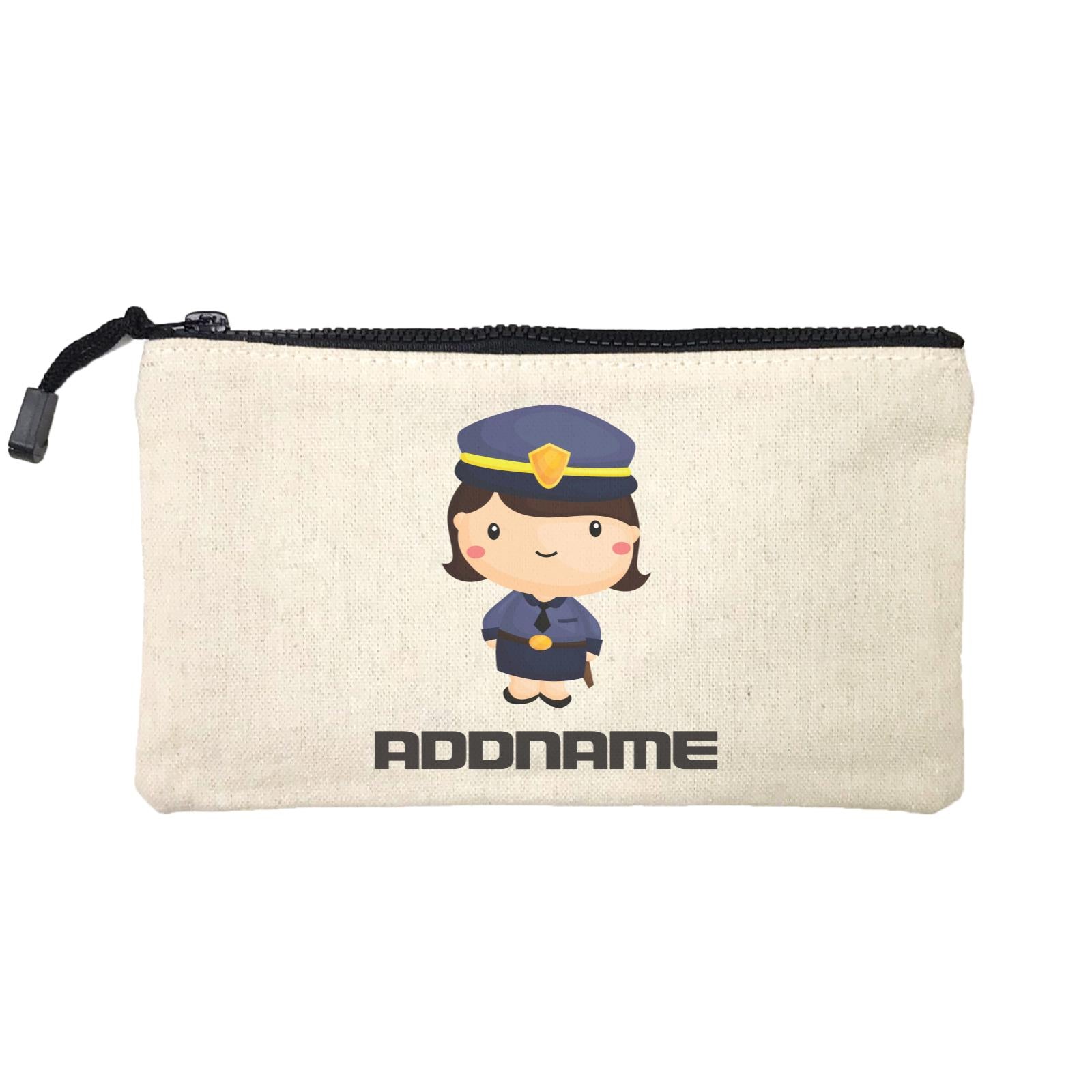 Birthday Police Officer Short Hair Girl  In Suit Addname Mini Accessories Stationery Pouch