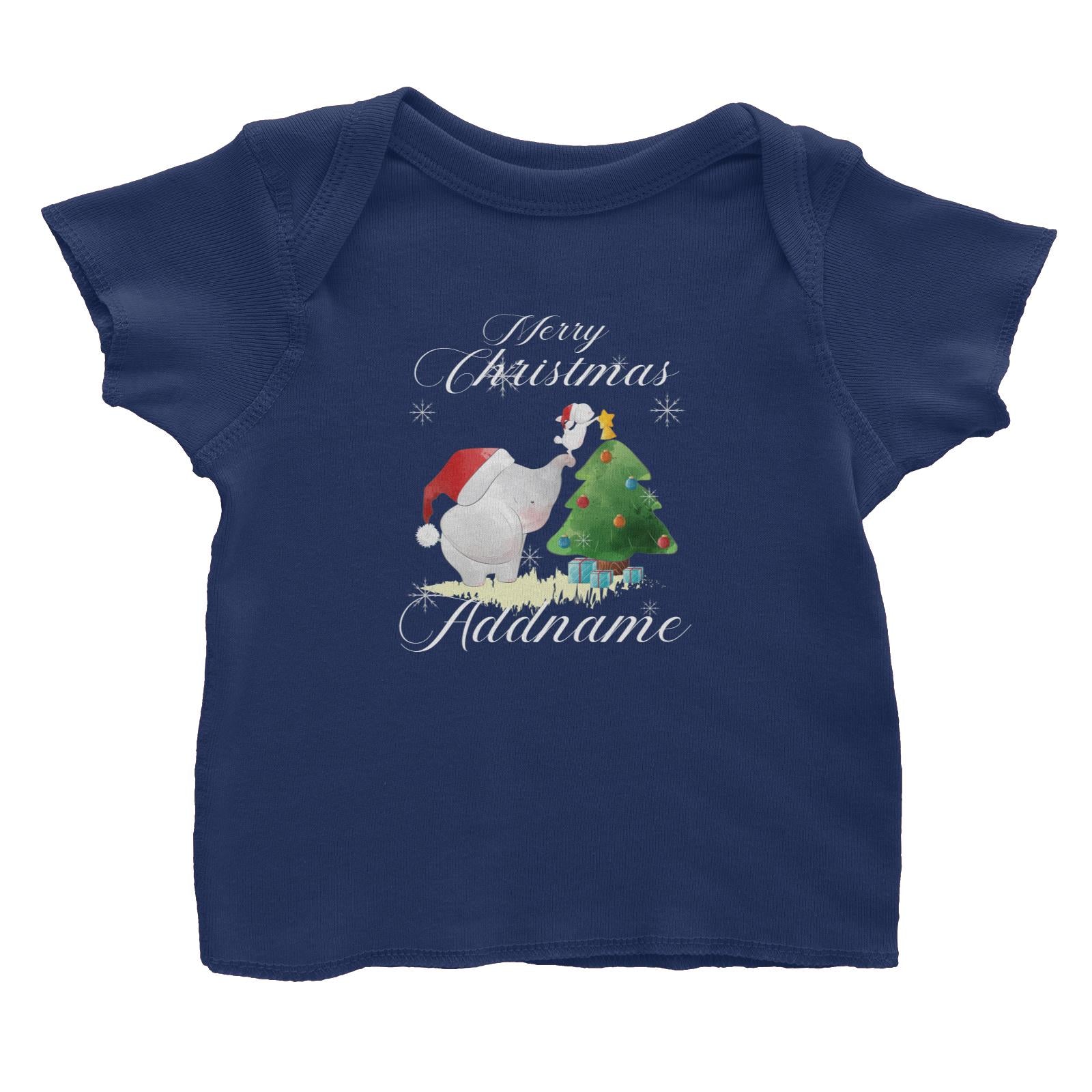 Christmas Cute Elephant Merry Christmas Addname Baby T-Shirt