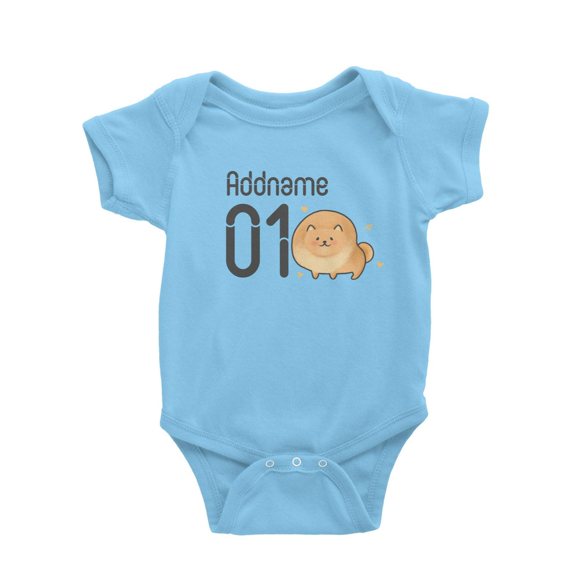 Name and Number Cute Hand Drawn Style Pomeranian Baby Romper