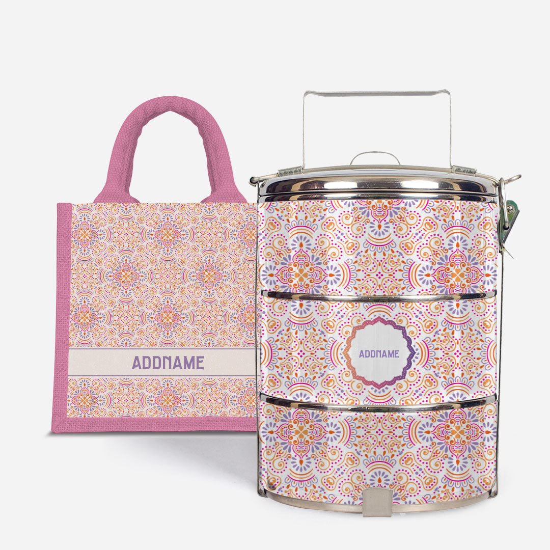 Pookal Series Standard Tiffin with Half Lining Lunch Bag - Triumph Light Pink