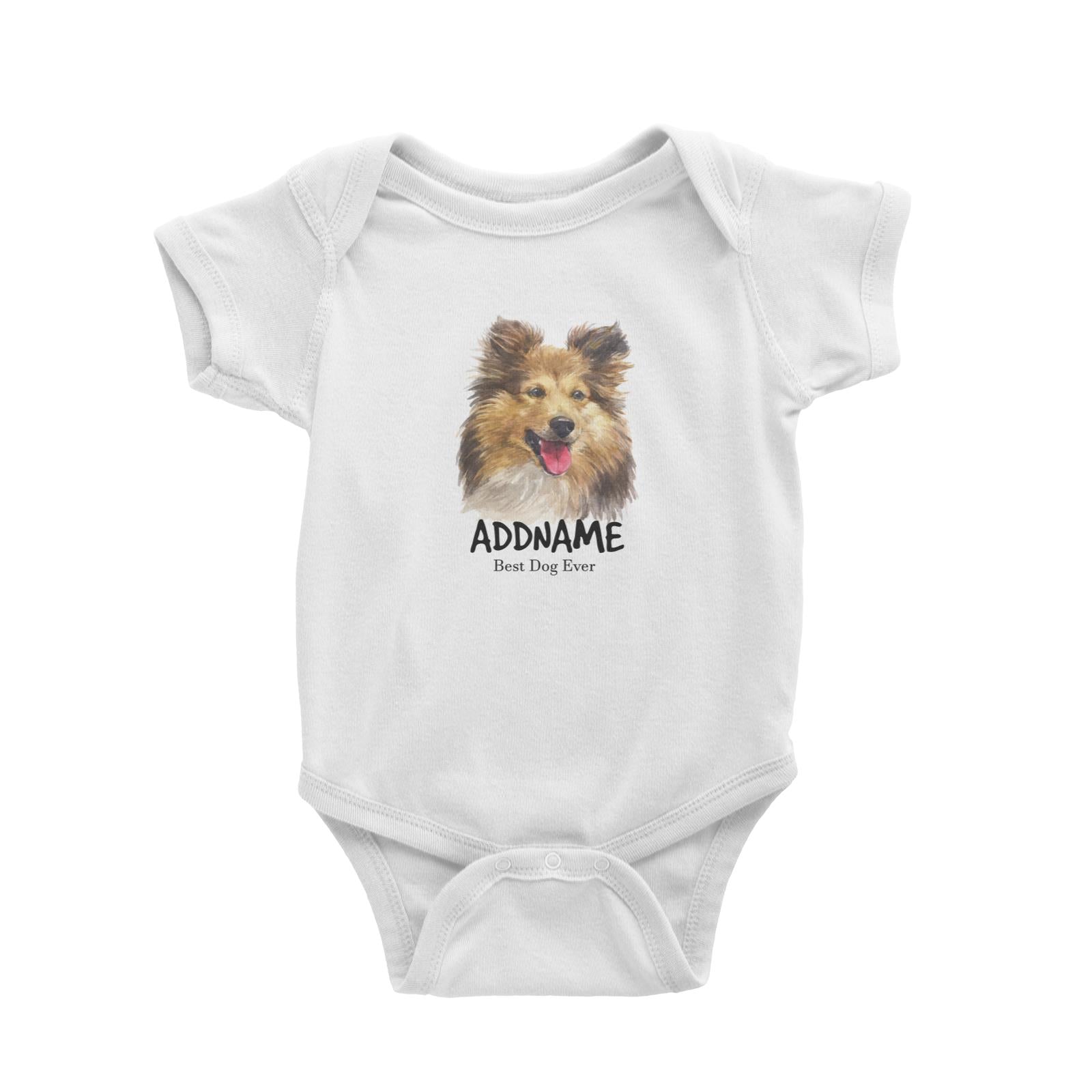 Watercolor Dog Shetland Sheepdog Best Dog Ever Addname Baby Romper