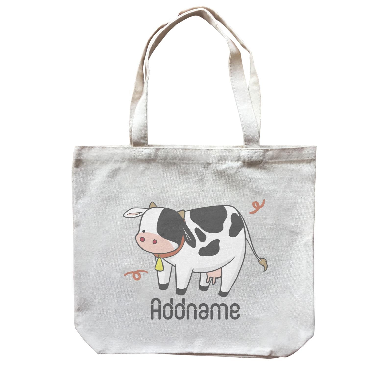 Cute Hand Drawn Style Cow Addname Canvas Bag