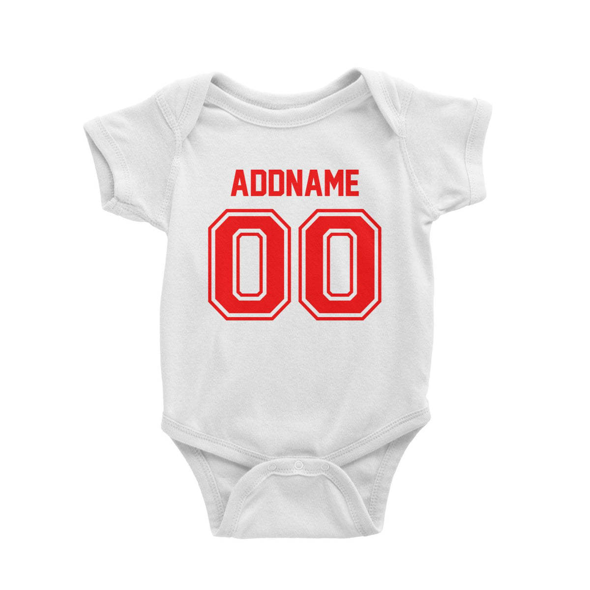 Jersey Red Font With Name and Number Baby Romper
