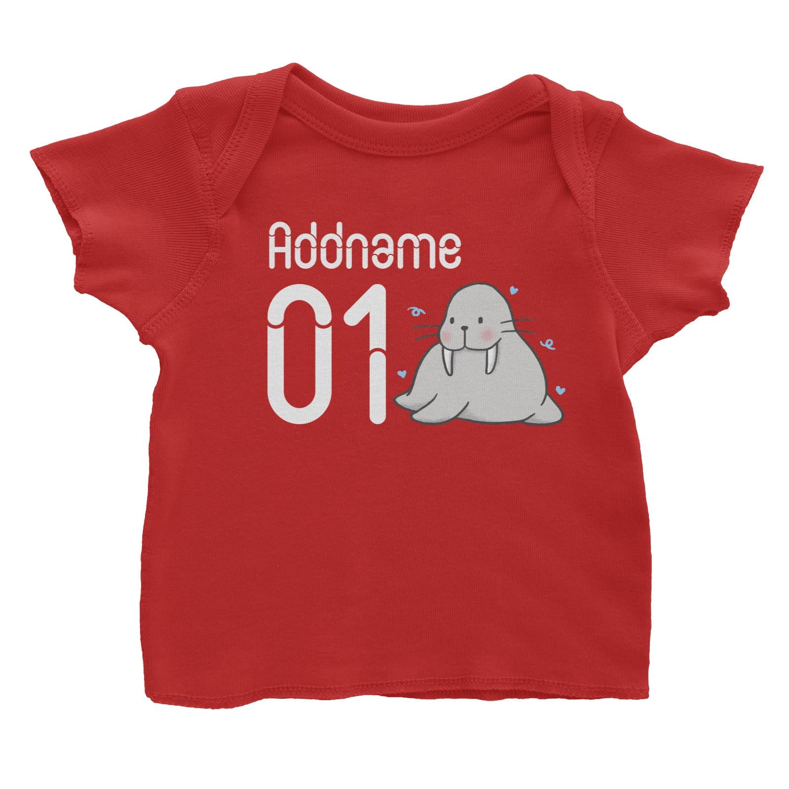 Name and Number Cute Hand Drawn Style Walrus Baby T-Shirt