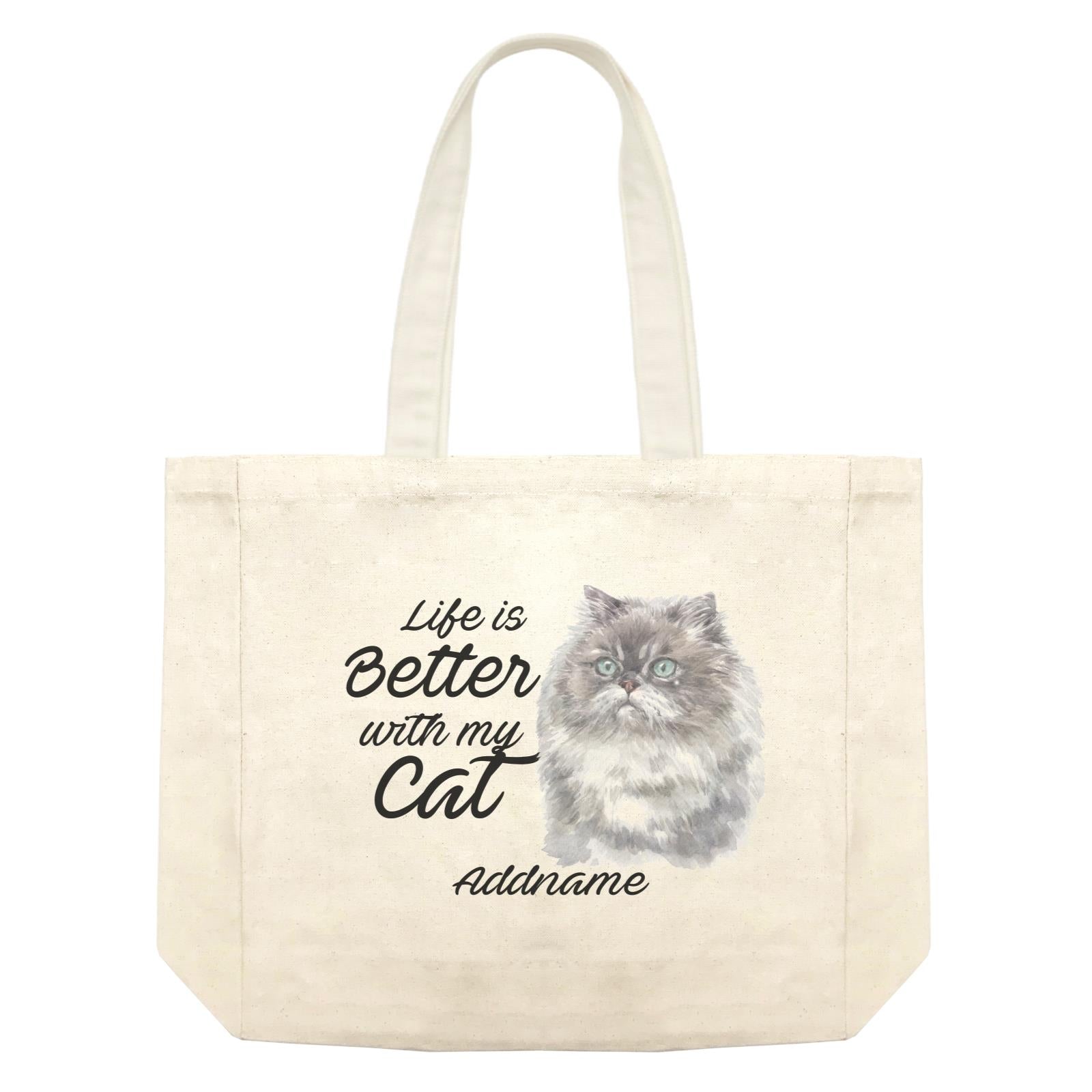 Watercolor Life is Better With My Cat Himalayan Addname Shopping Bag