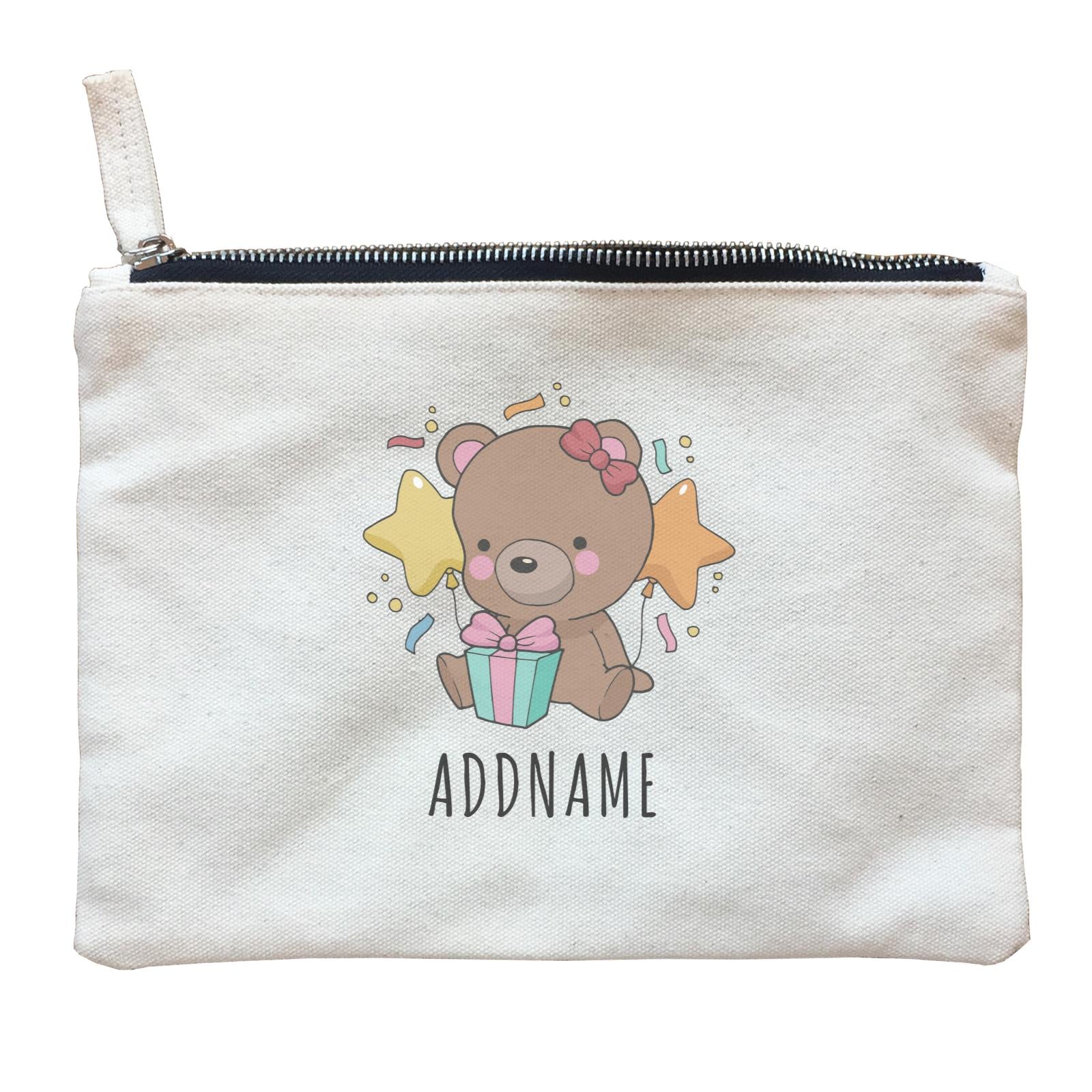 Birthday Sketch Animals Bear with Present Addname Zipper Pouch