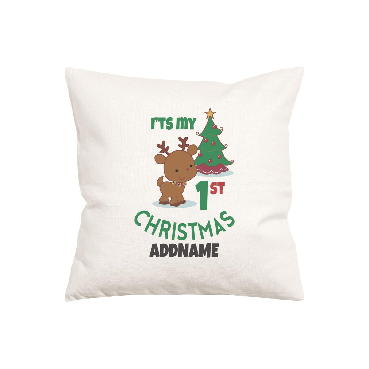 Xmas My 1st Christmas with Cute Reindeer &amp; Christmas Tree Pillow Pillow Cushion
