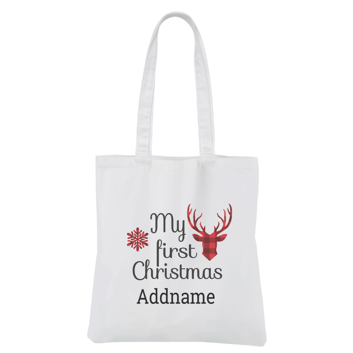 Christmas Series Reindeer Check Pattern My 1st Christmas Typography White Canvas Bag