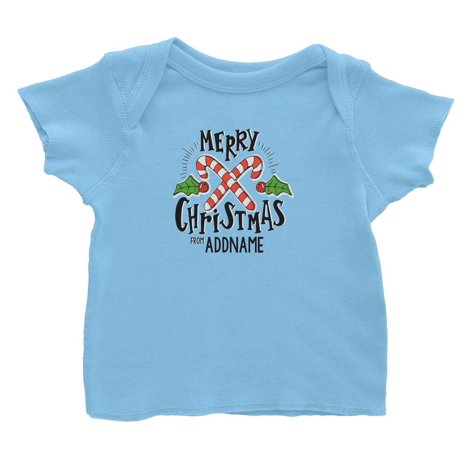 Merry Chrismas with Holly and Candy Cane Greeting Addname Baby T-Shirt Christmas Matching Family Personalizable Designs Lettering