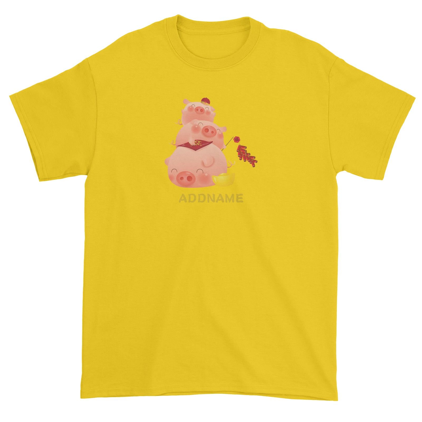 Chinese New Year Pig Group With Gold and Fireworks Addname Unisex T-Shirt