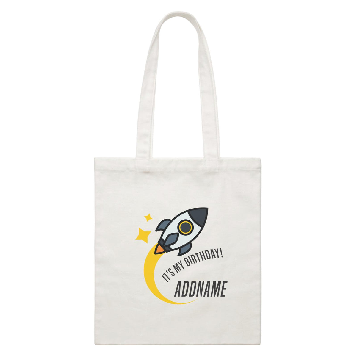 Birthday Flying Rocket To Galaxy It's My Birthday Addname White Canvas Bag