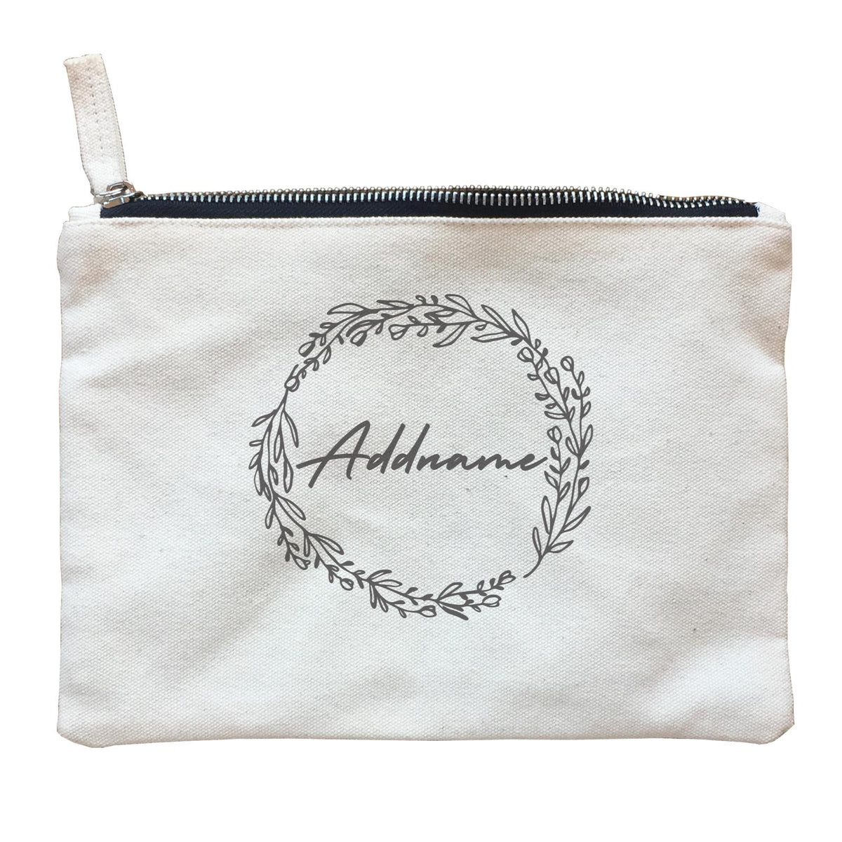 Bridesmaid Monochrome Leaves Wreath Addname Zipper Pouch