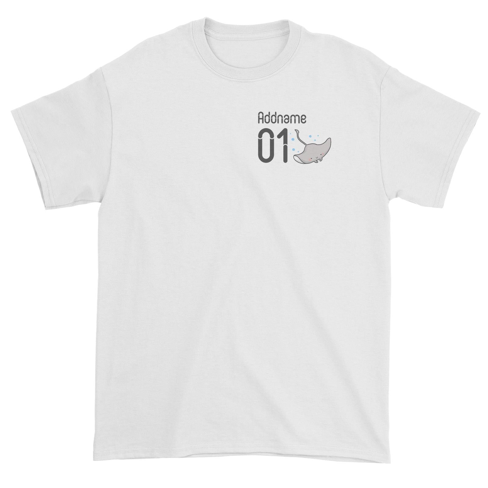 Pocket Name and Number Cute Hand Drawn Style Stingray Unisex T-Shirt (FLASH DEAL)