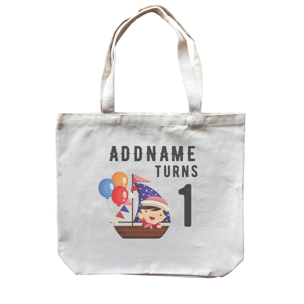 Birthday Sailor Baby Girl In Ship With Balloon Addname Turns 1 Canvas Bag