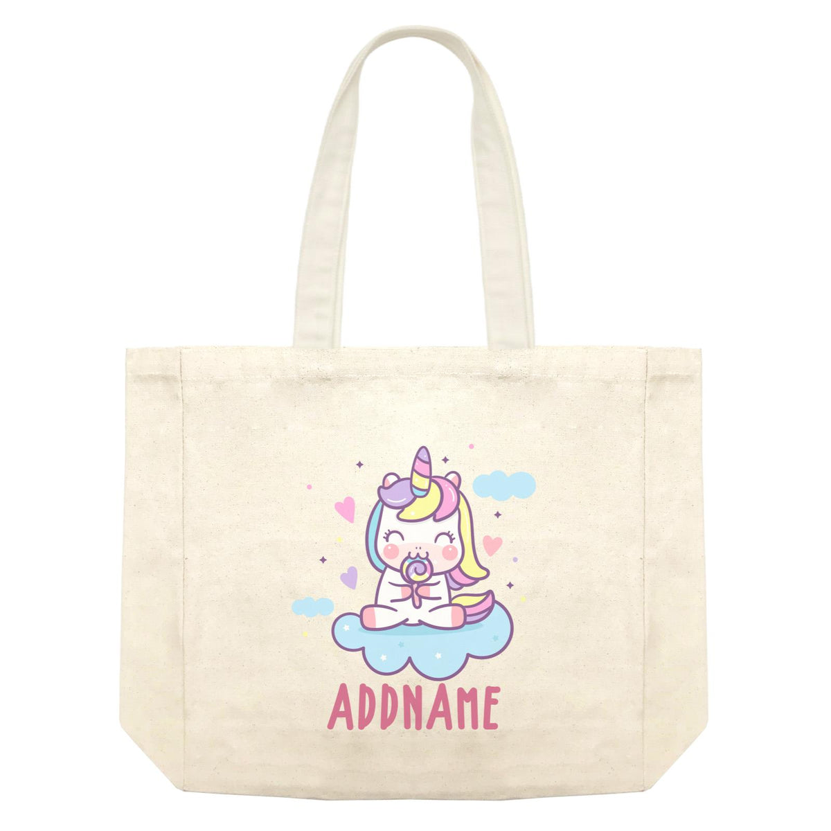 Unicorn And Princess Series Cute Unicorn Eating Lolipop Addname Shopping Bag