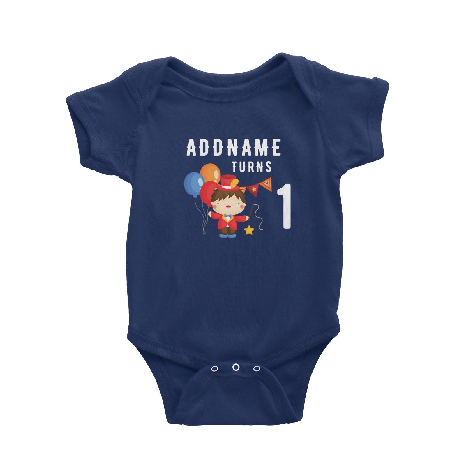 Birthday Circus Happy Boy Leader of Performance Addname Turns 1 Baby Romper