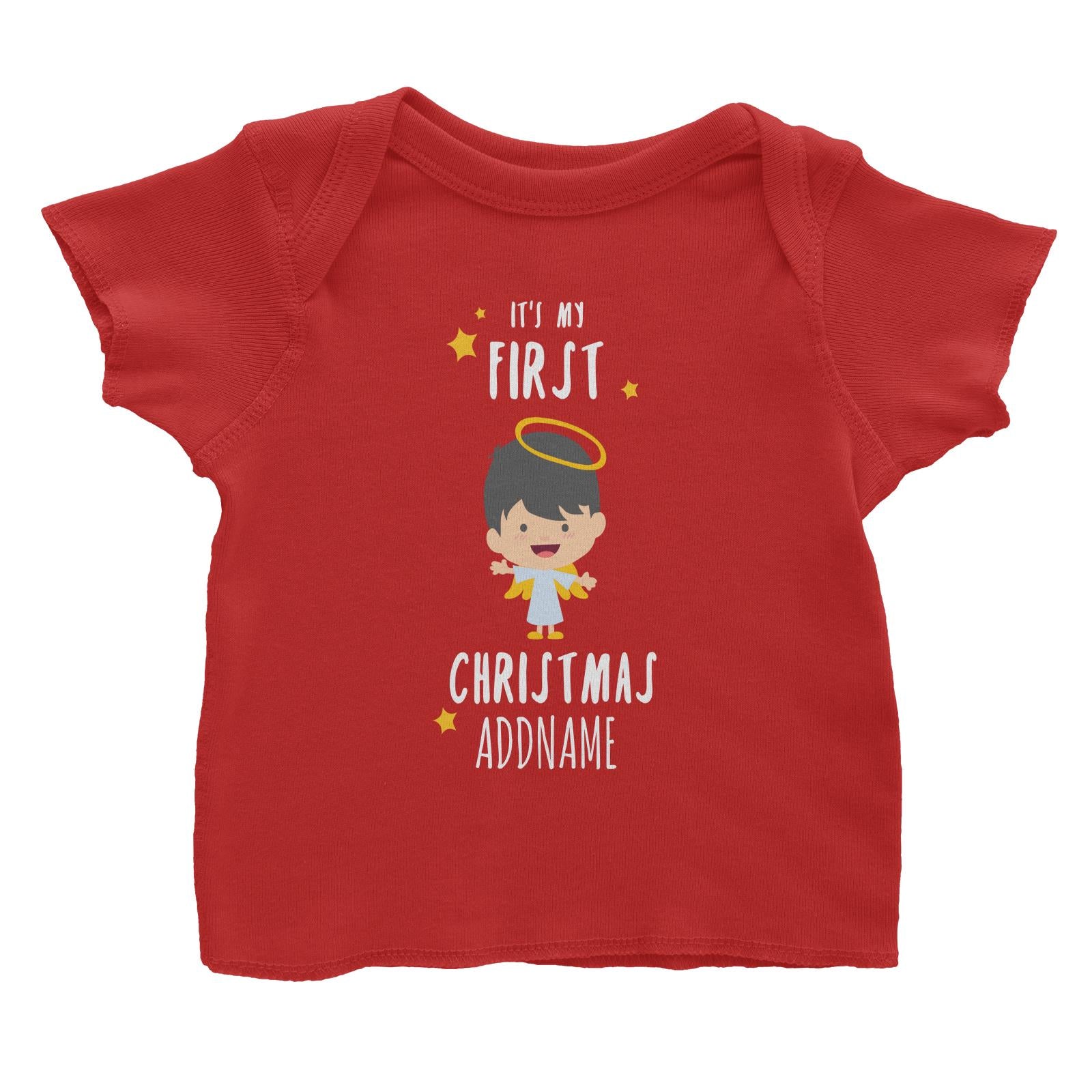 Cute Boy Angel First Christmas Addname Baby T-Shirt  Personalizable Designs