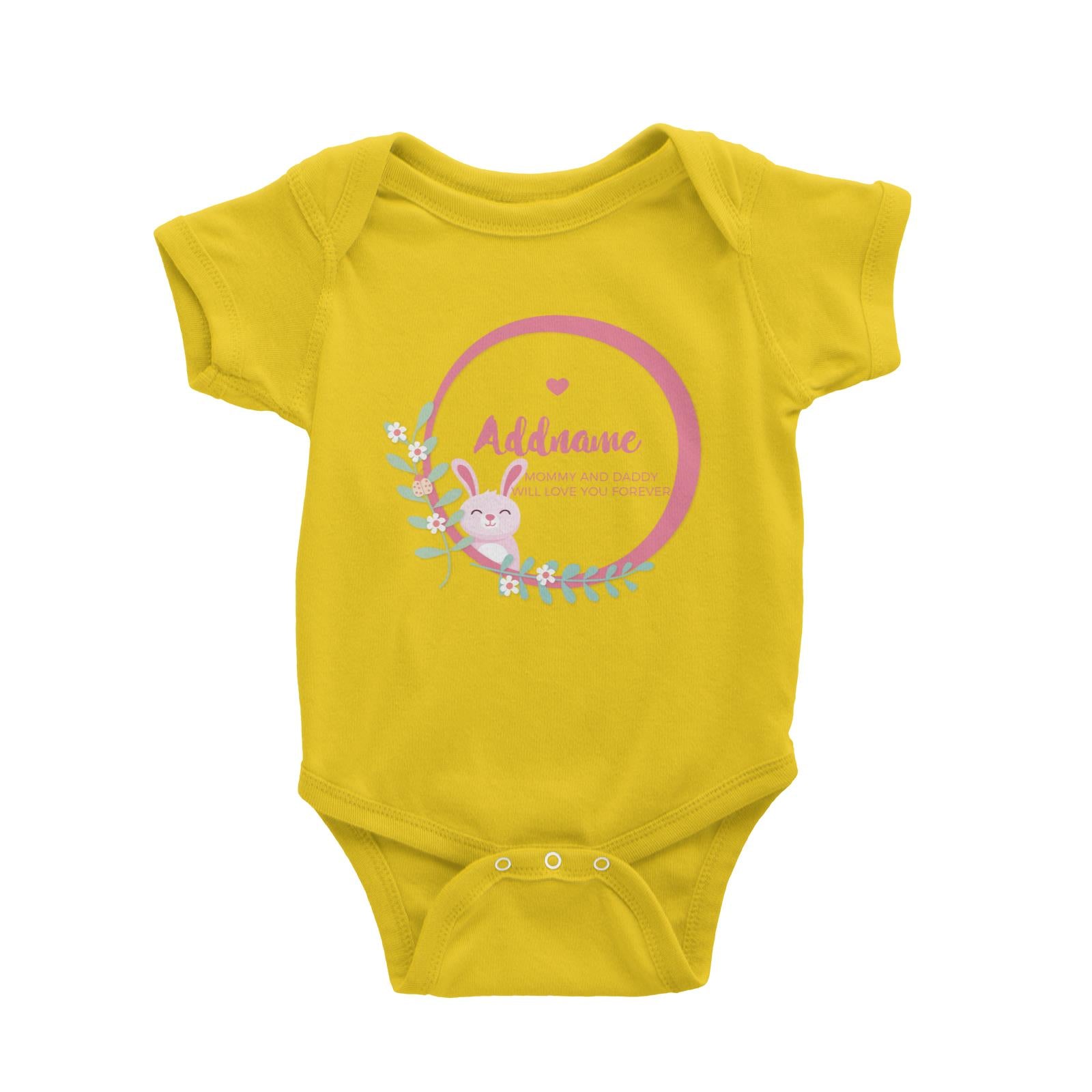 Cute Pink Rabbit in Pink Ring Personalizable with Name and Text Baby Romper