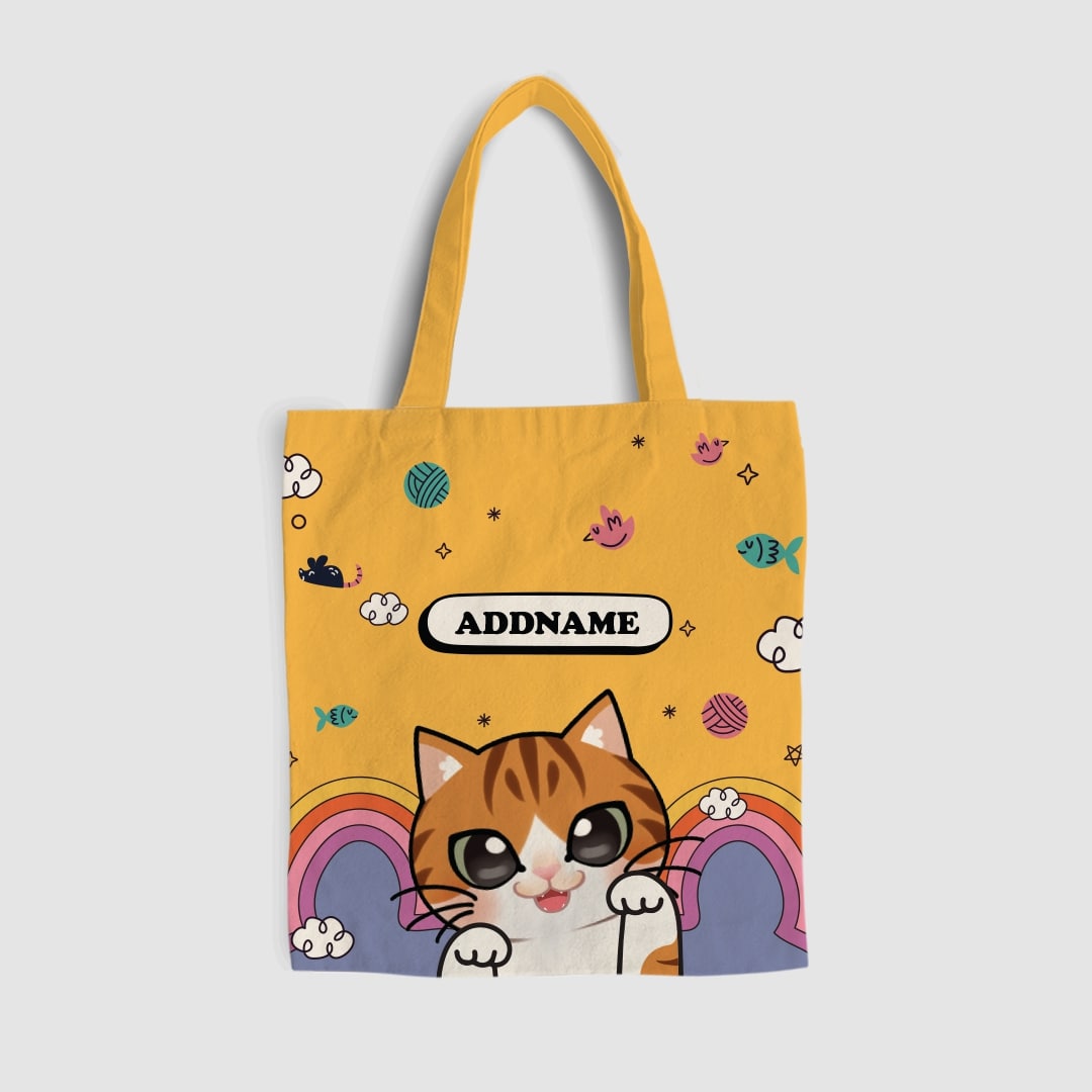 Paw Print Series Full Print Tote Bag - Orange Tabby Cat