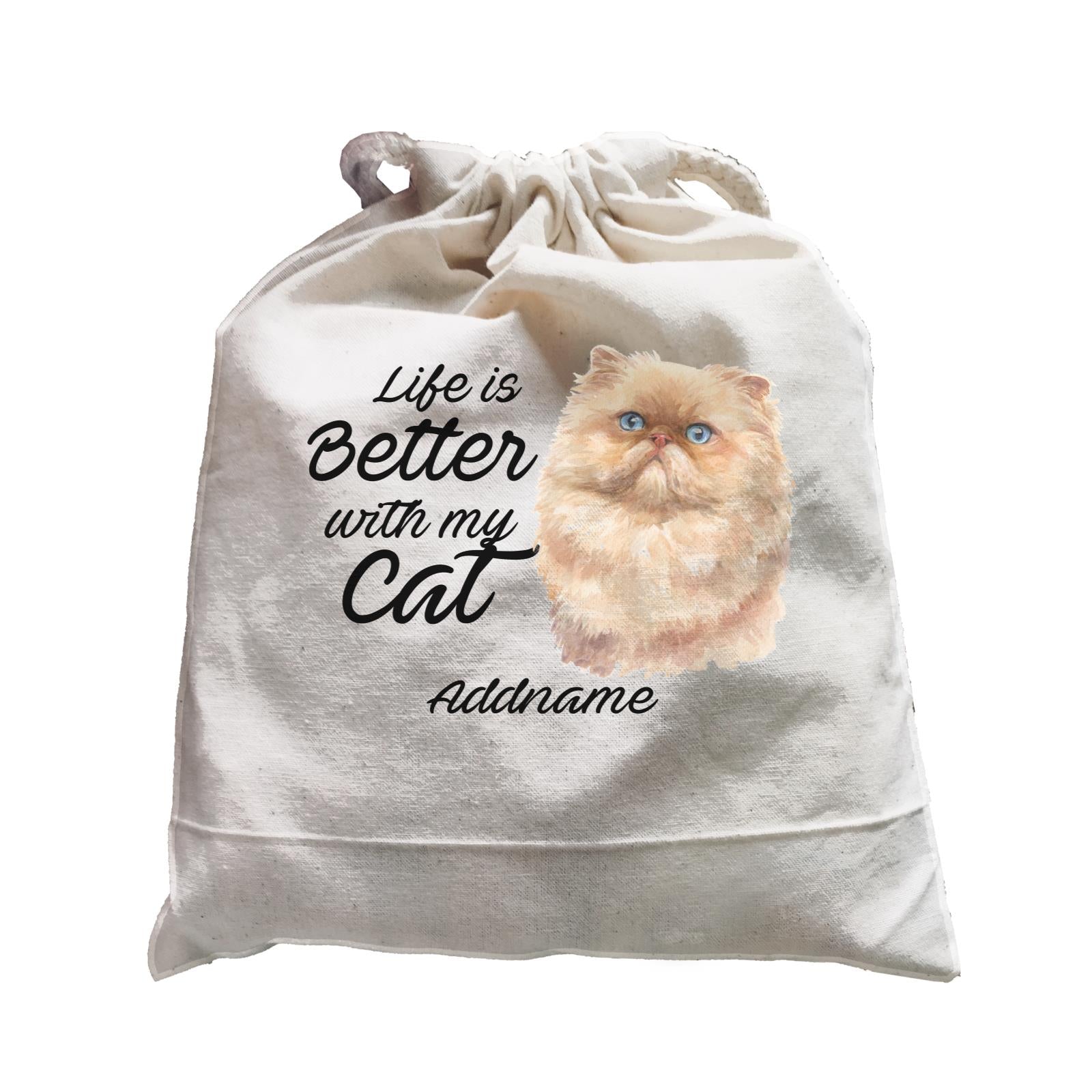Watercolor Life is Better With My Cat Persian Light Brown Cat Addname Satchel