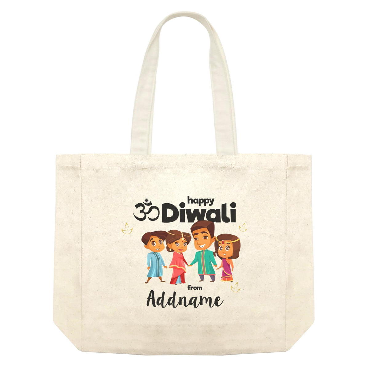 Cute Family Of Four OM Happy Diwali From Addname Shopping Bag