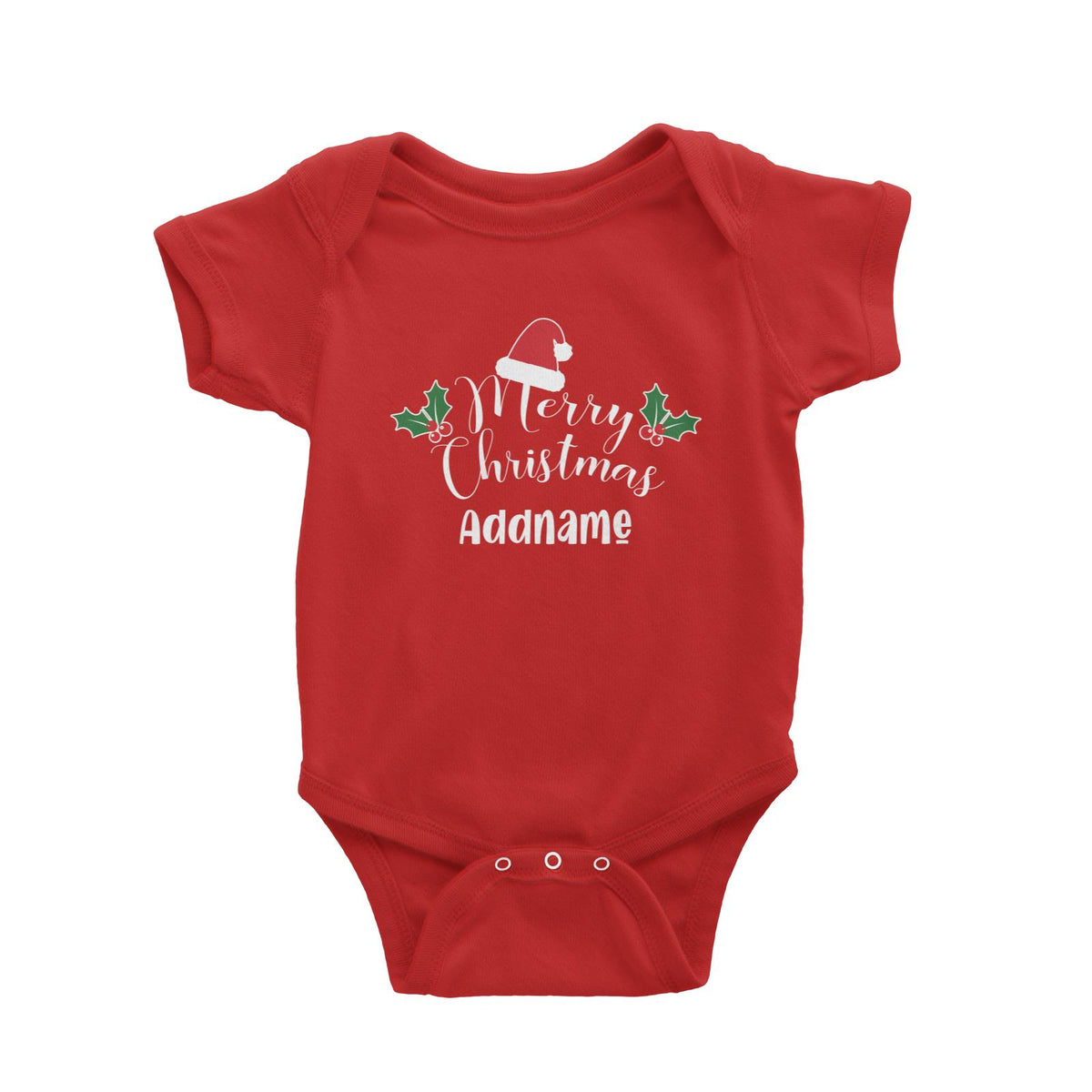 Christmas Series Merry Christmas with Santa Hat and Holly Baby Romper