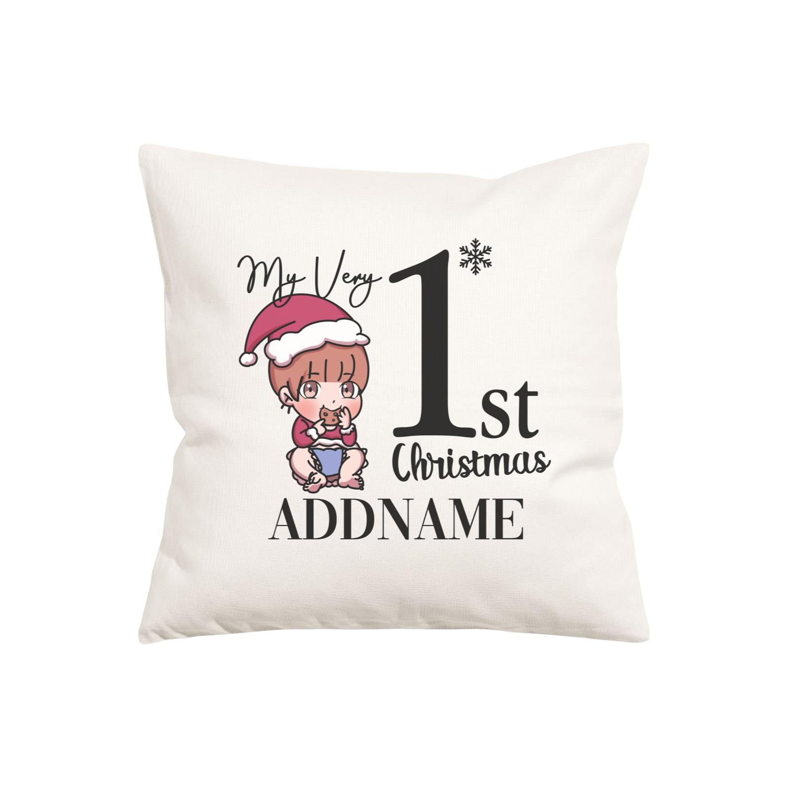 Xmas Christmas Chibi Family My Very 1st Christmas Baby Girl Eating Cookie Pillow Pillow Cushion