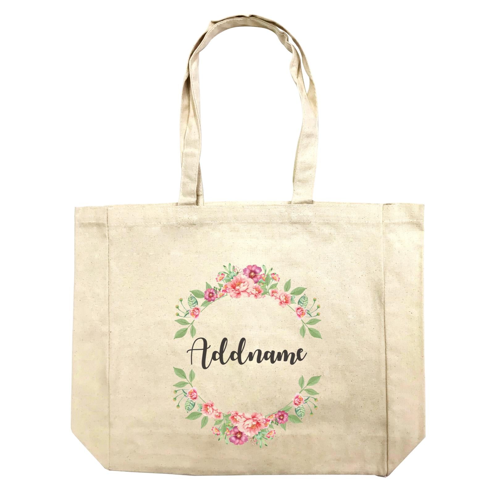 Floral Sweet Coral Flower Wreath Addname Shopping Bag
