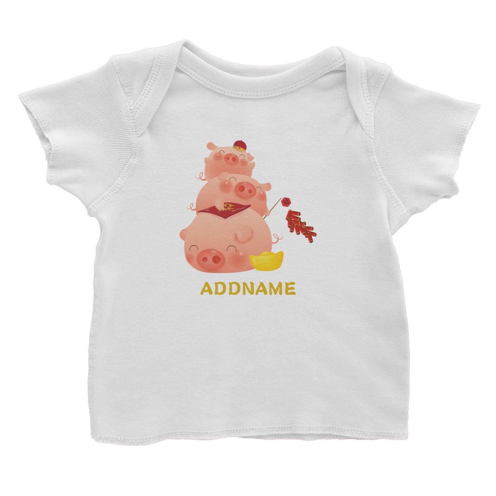 Chinese New Year Pig Group With Gold and Fireworks Addname Baby T-Shirt