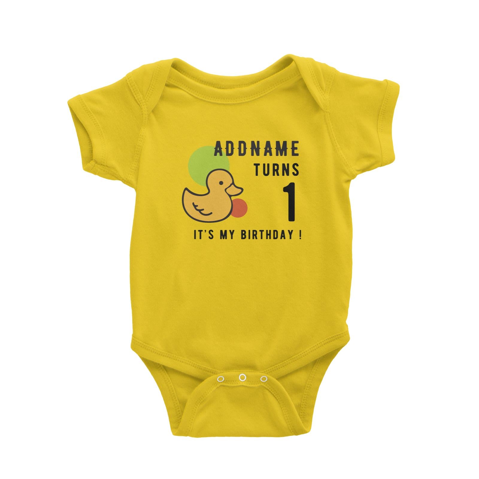 Birthday Rubber Ducky It's My Birthday Addname Turn 1 Baby Romper