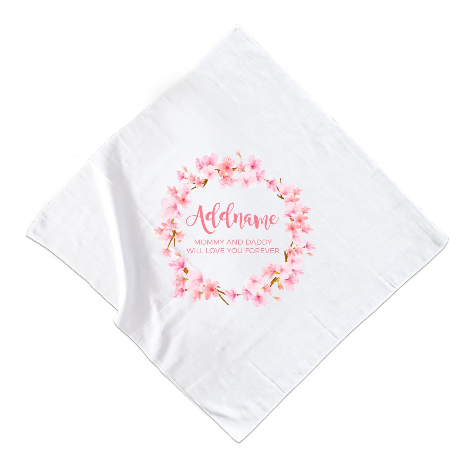 Pink Flower Garland Personalisable with Name and Text Muslin  Square