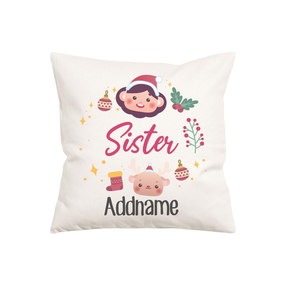 Christmas Cute Wreath Sister PW Cushion
