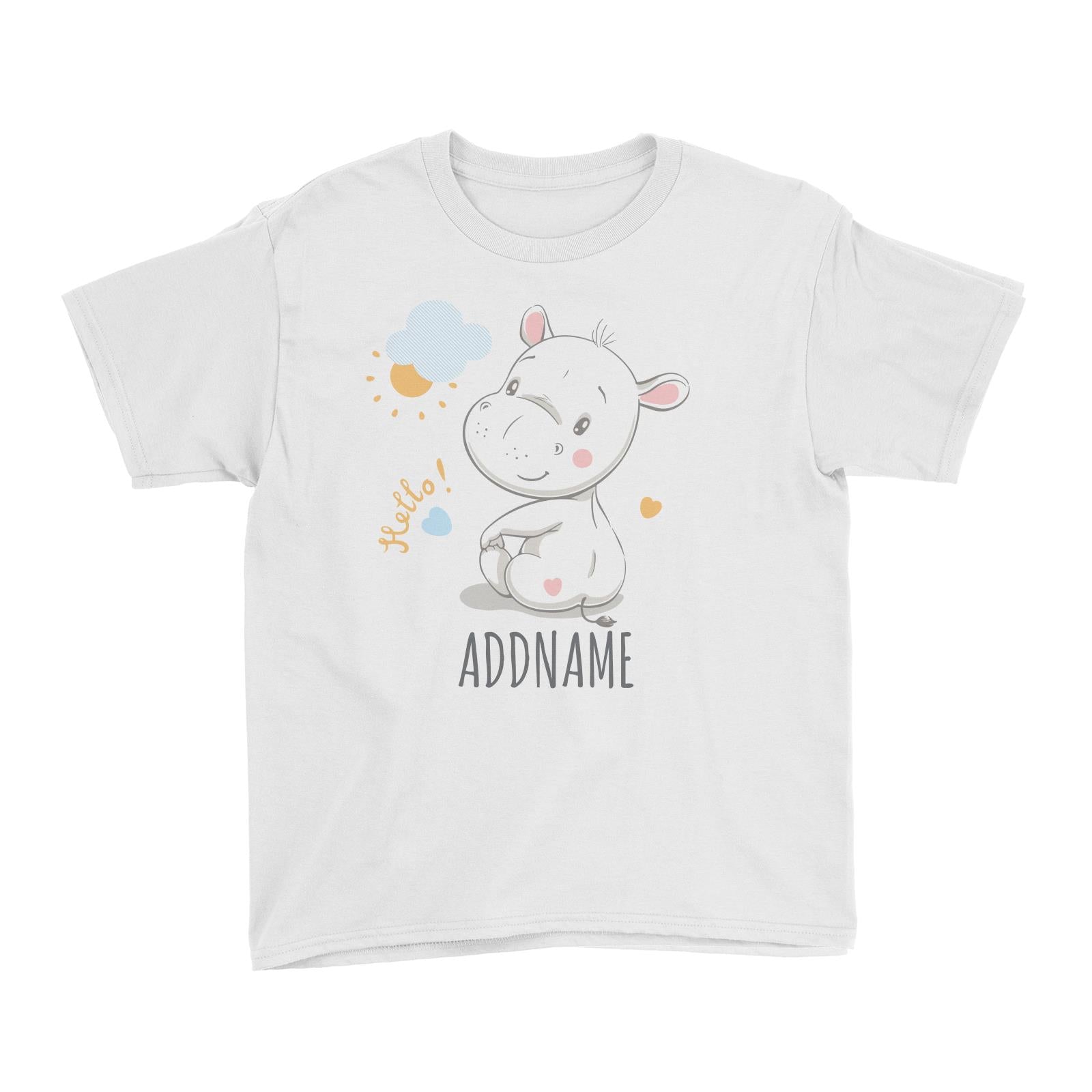 Cute Hippo Hello White Kid's T-Shirt Personalizable Designs Sweet Animal Love Newborn HG
