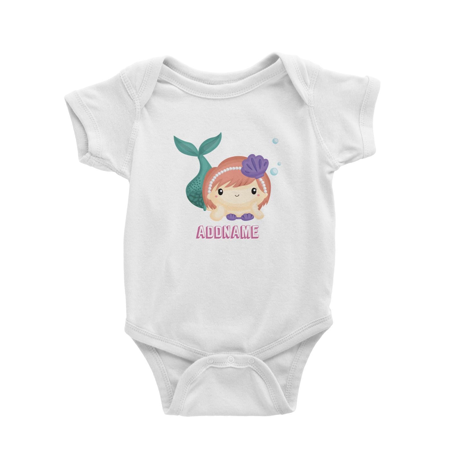 Birthday Mermaid Peach Short Hair Mermaid Laying Addname Baby Romper