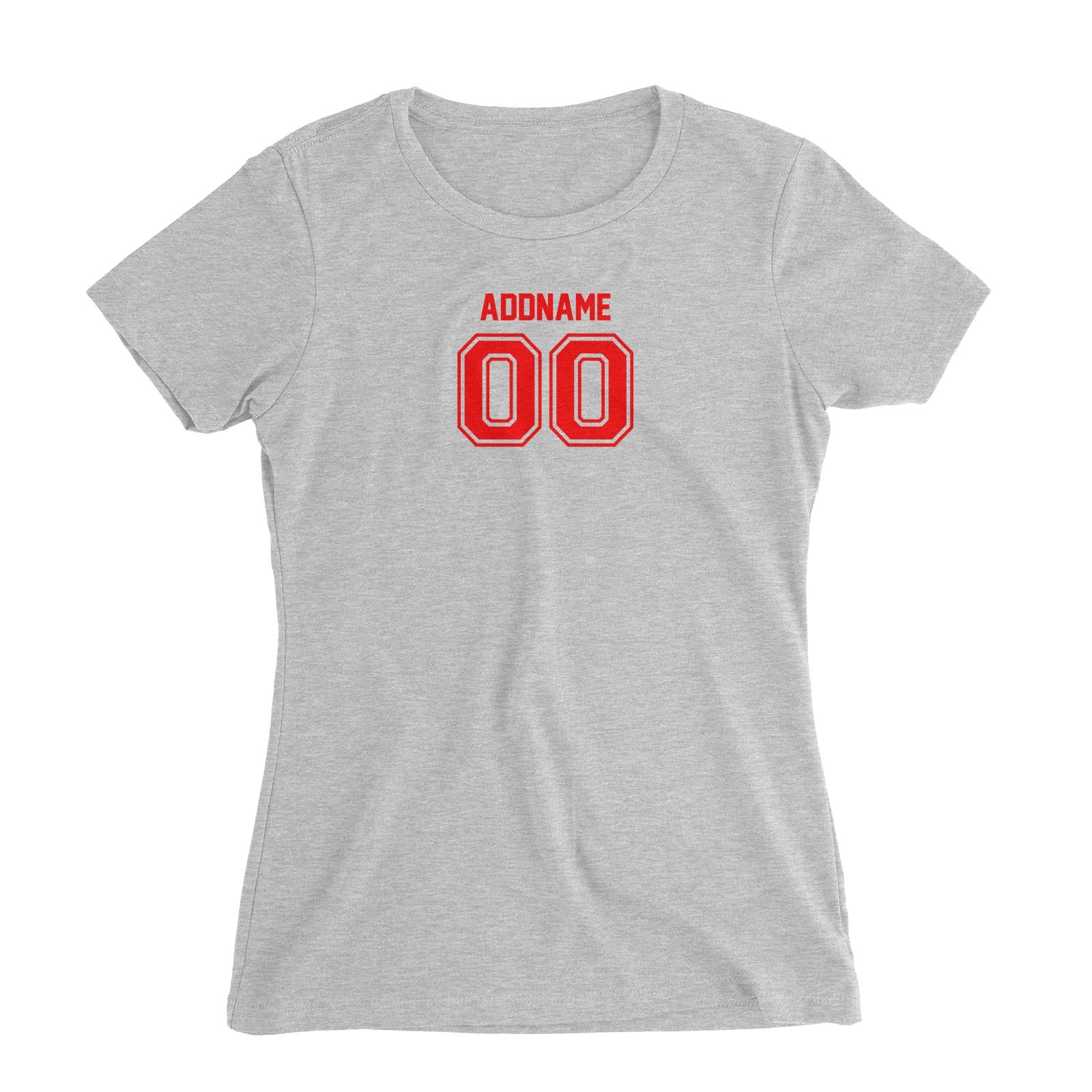 Adults Jersey Red Font With Name and Number Women's Slim Fit T-Shirt