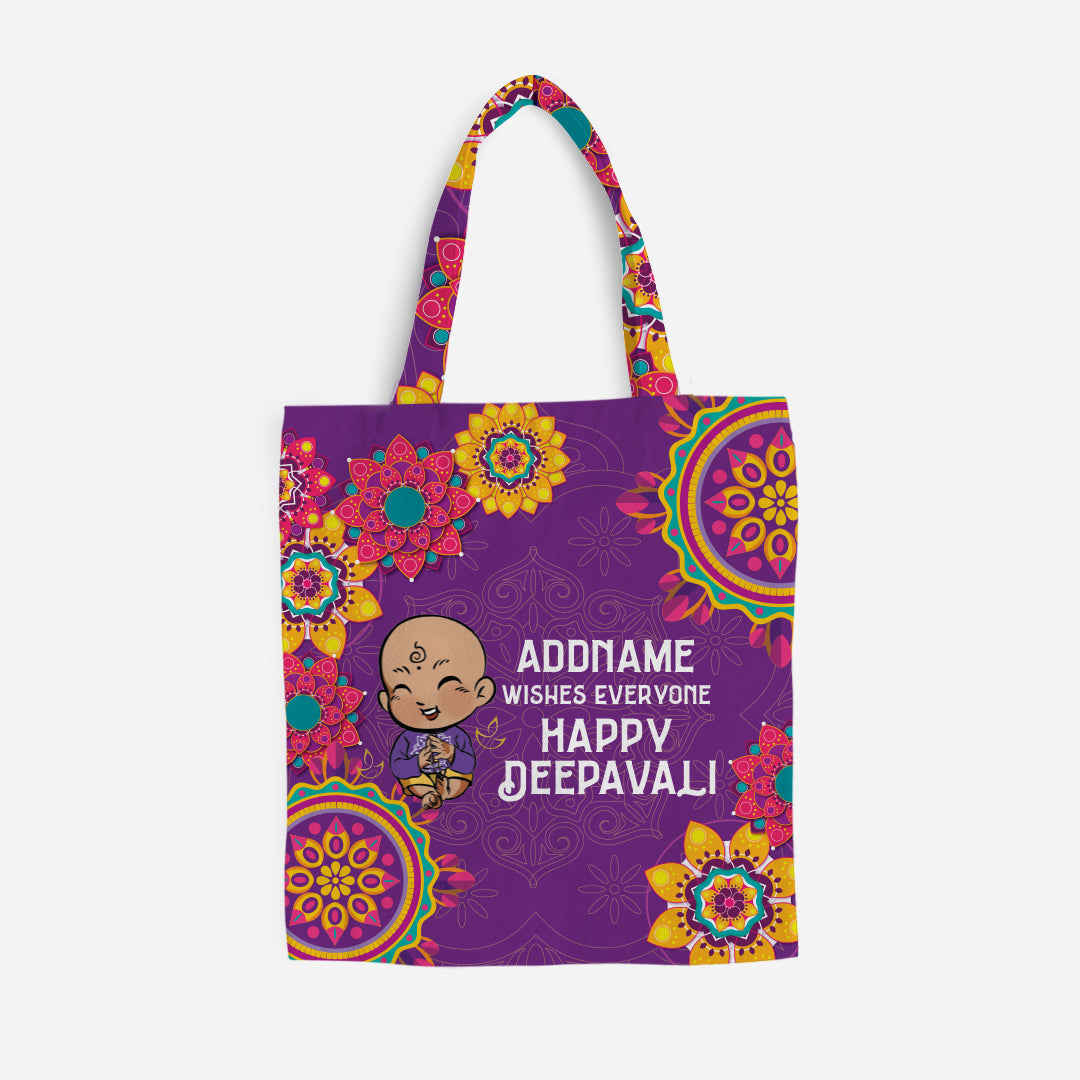 Deepavali Chibi Full Print Canvas Bag - Baby Boy Addname Wishes Everyone Deepavali