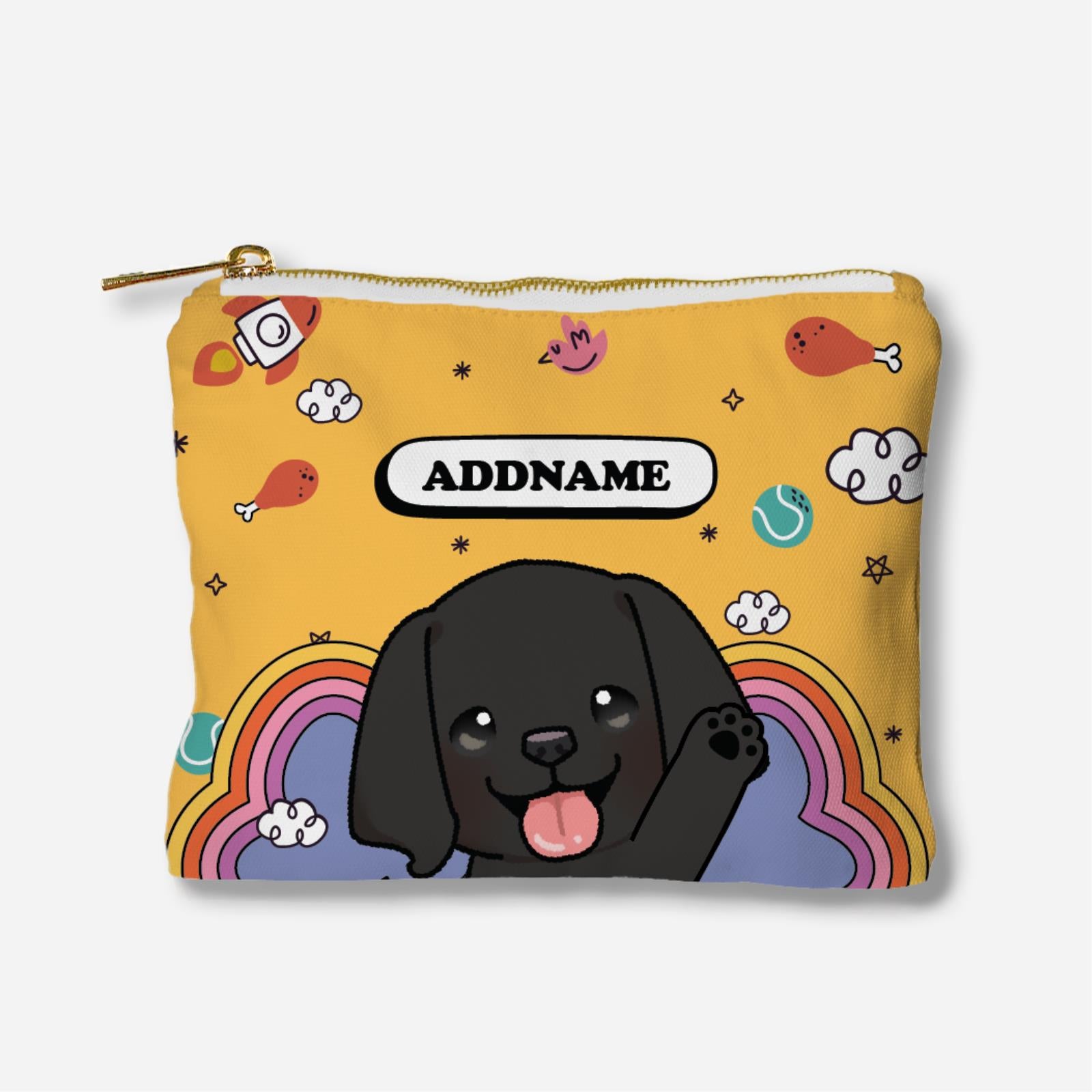 Paw Print Series Full Print Zipper Pouch - Black Labrator Retriever