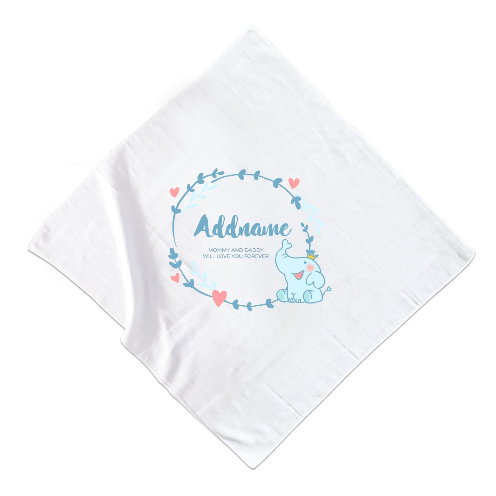 Cute Baby Blue Elephant Prince Personalizable with Name and Text Muslin Square