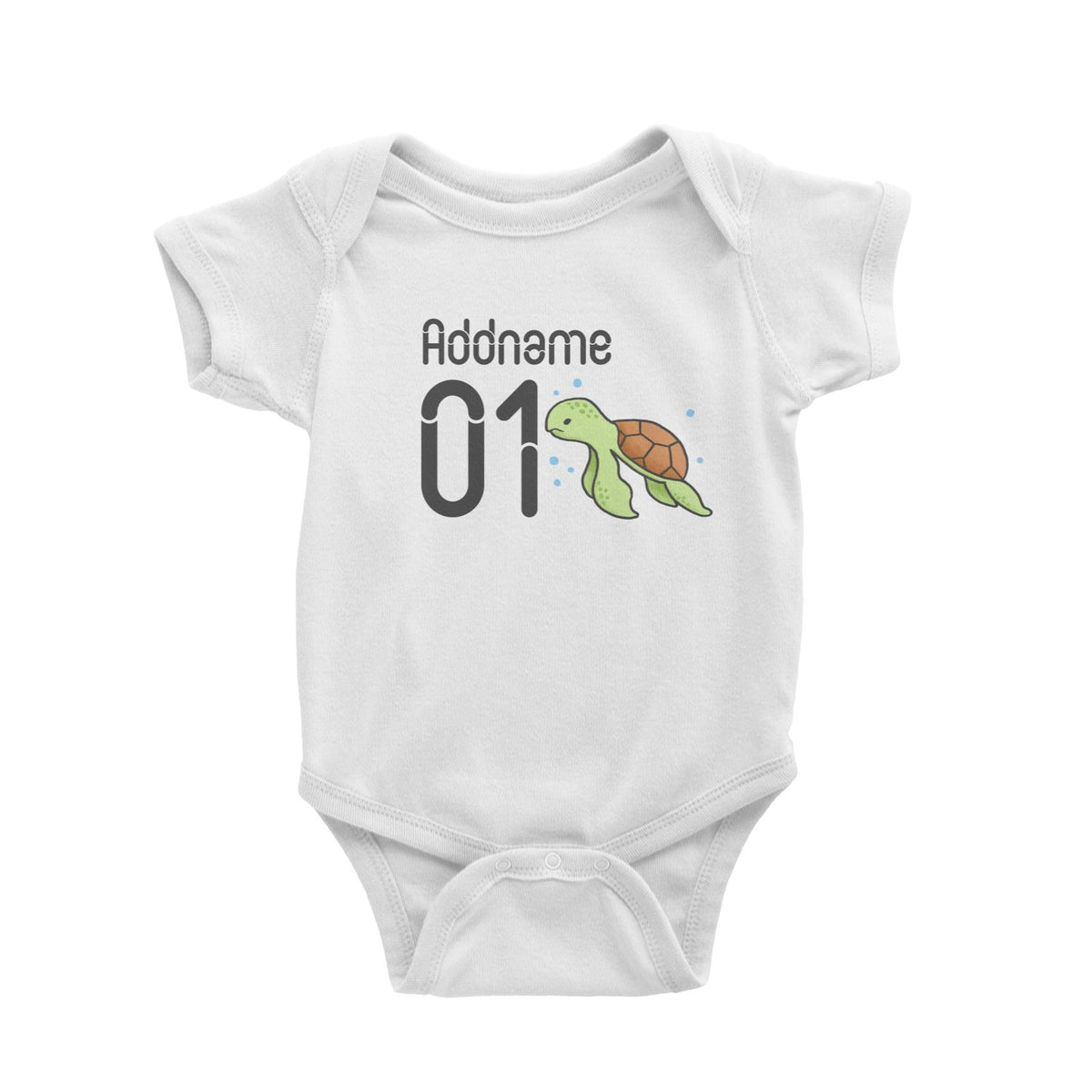 Name and Number Cute Hand Drawn Style Turtle Baby Romper