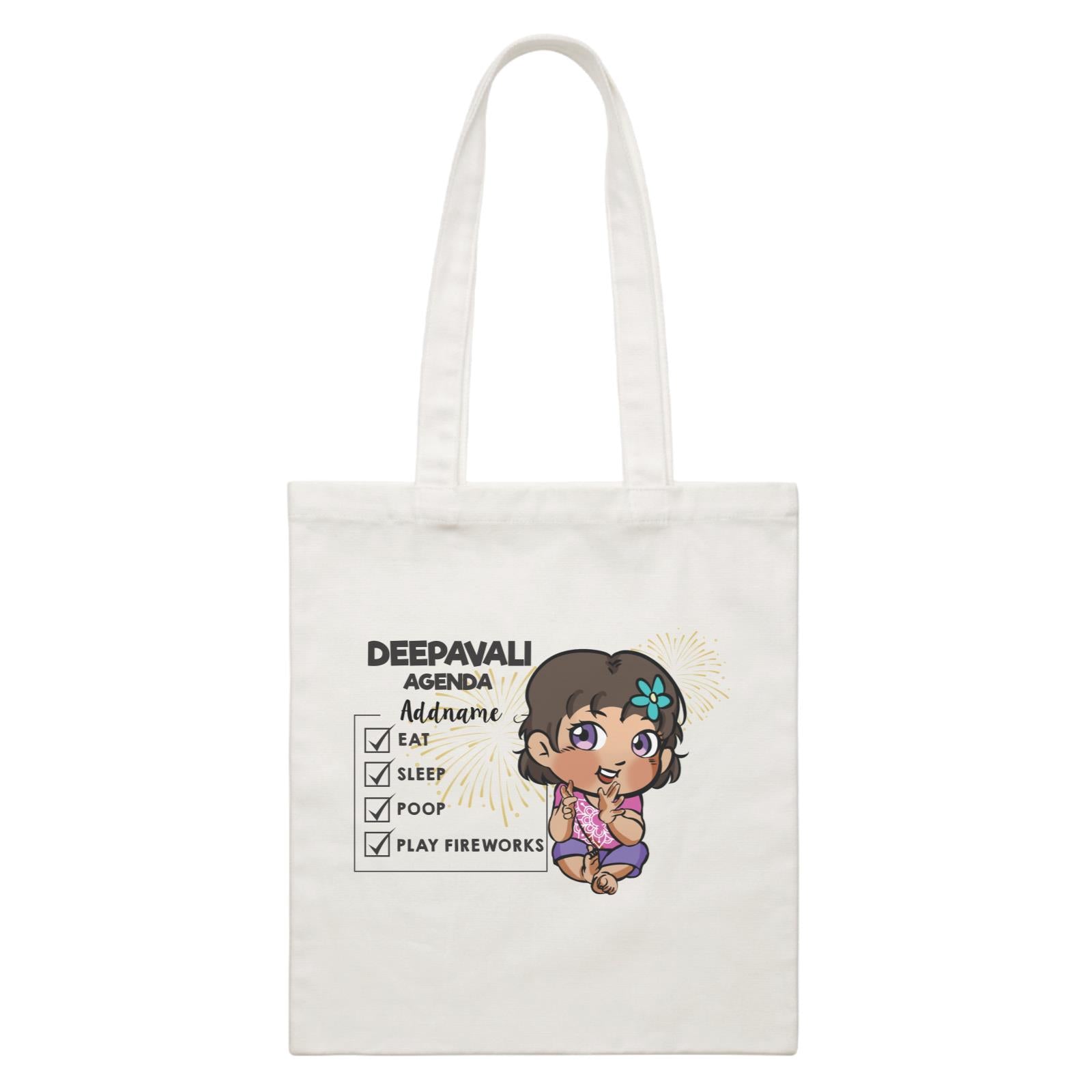 Deepavali Chibi Baby Girl Agenda Addname White Canvas Bag
