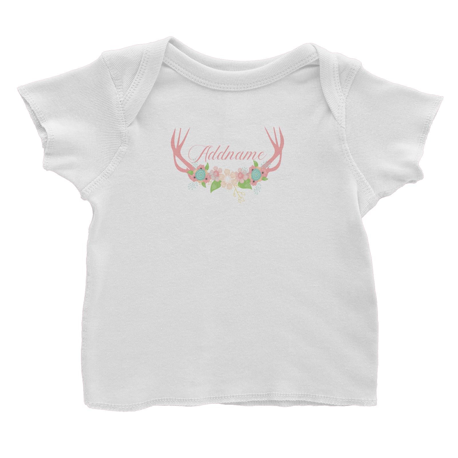 Basic Family Series Pastel Deer Pink Deer Antlers With Flower Addname Baby T-Shirt